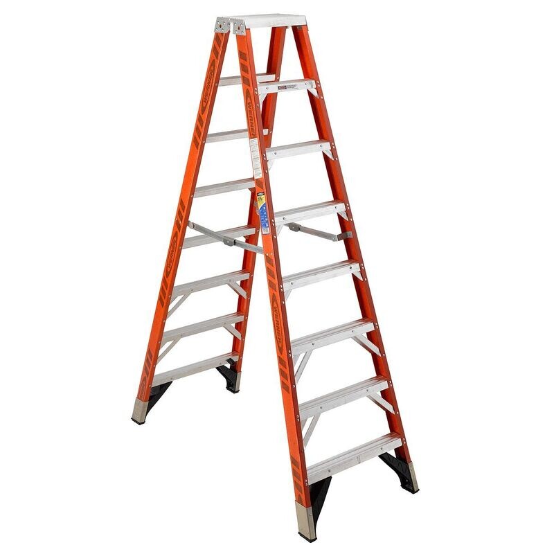 8' WERNER FIBERGLASS MULTI-USE TWIN STEPLADDER, 375LBS, IAA - T7408