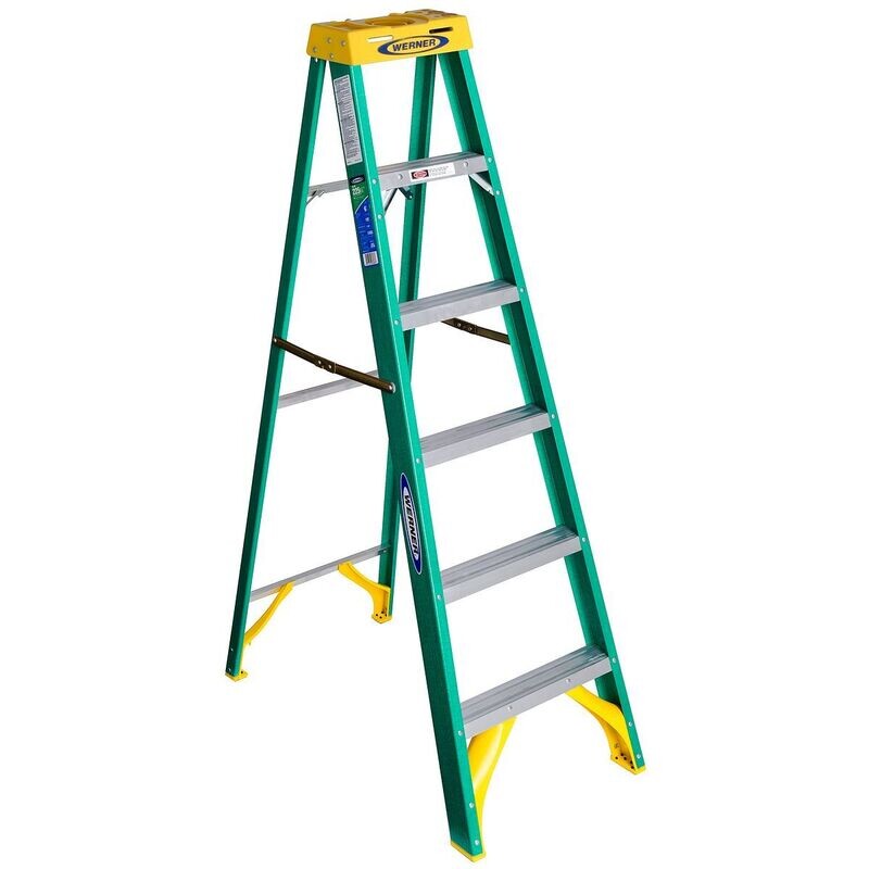 6' WERNER FIBERGLASS STEPLADDER, 225LBS, II - 5906