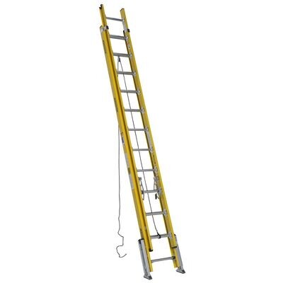 24' WERNER FIBERGLASS EXTENSION LADDER WITH INTEGRATED LEVELING, 375LBS, IAA - D7124-2LV
