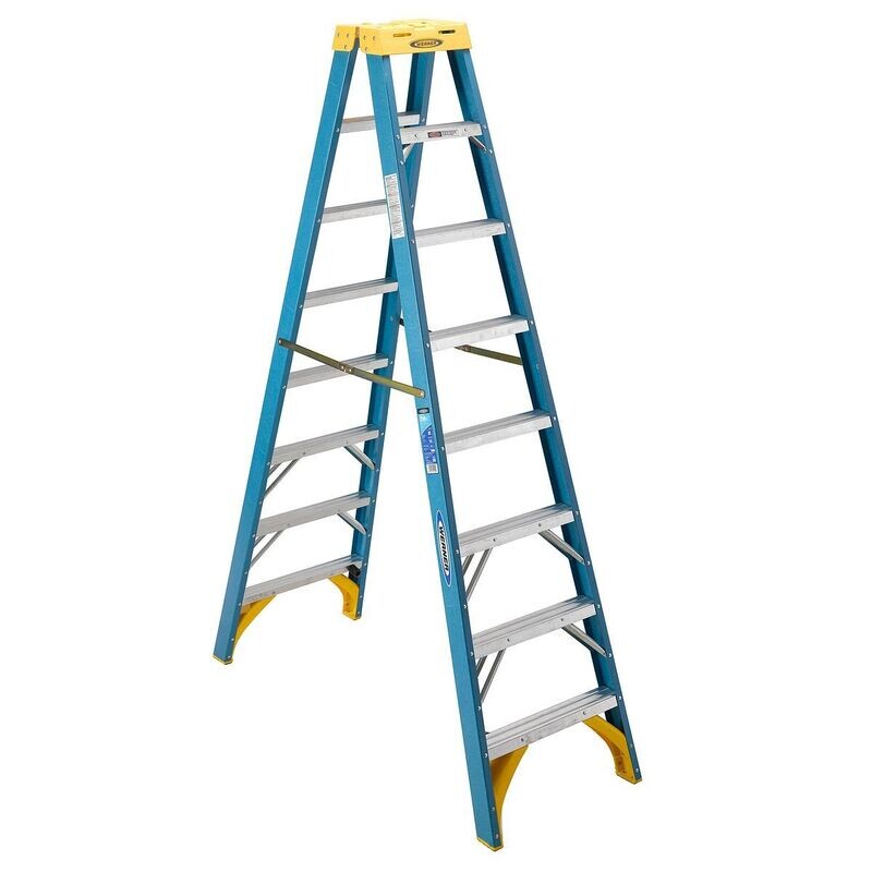 8' WERNER FIBERGLASS MULTI-USE TWIN STEPLADDER, 250LBS, TYPE I -  T6008