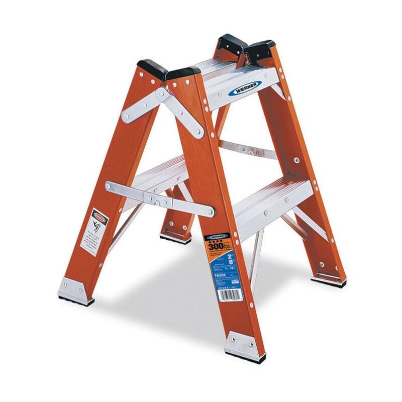 2' WERNER FIBERGLASS TWIN STEP STOOL, 300LBS, IA - T6202