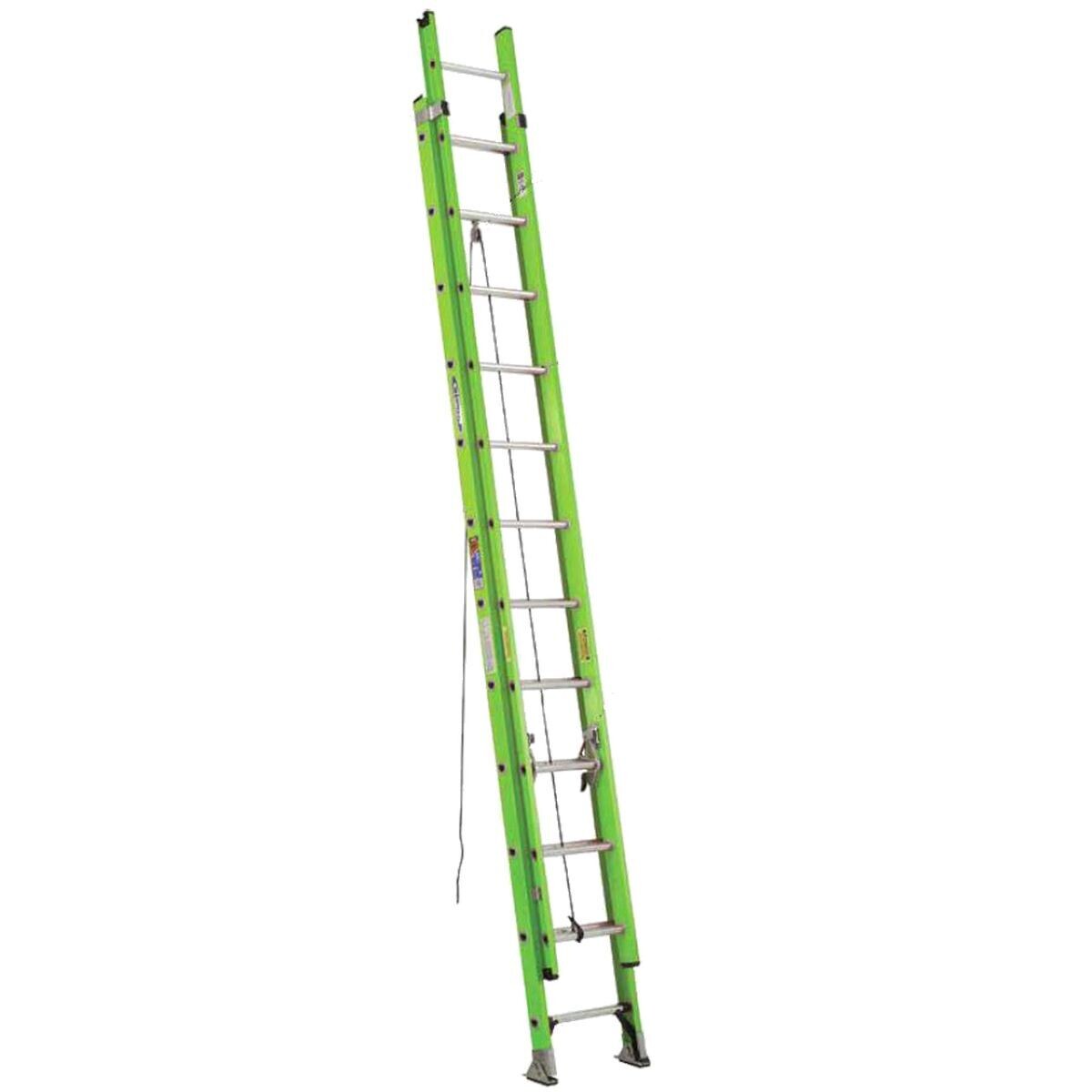 24' WERNER FIBERGLASS HIGH-VIZ EXTENSION LADDER, 300LBS, IAA - D6224-2GHV