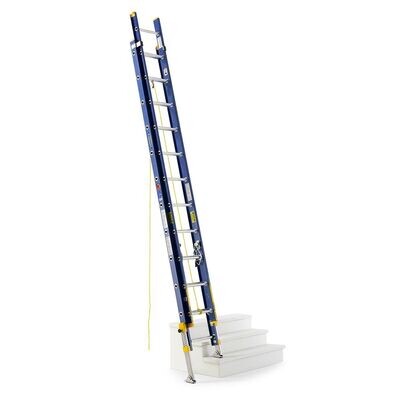 28' WERNER FIBERGLASS EXTENSION LADDER WITH INTEGRATED LEVELING, 300LBS, IA - D8228-2EQ