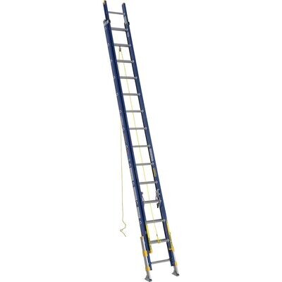 28' WERNER FIBERGLASS EXTENSION LADDER WITH INTEGRATED LEVELING, 300LBS, IA - D8228-2EQ