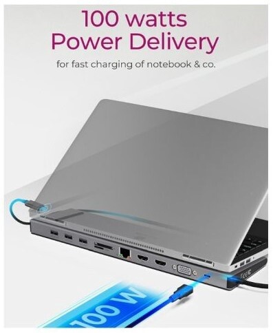 Icy Box (IB-DK2106-C) USB-C 11-in-1 Docking Station - 3x USB-A, 2x HDMI, VGA, RJ45, Card Reader, 3.5mm Jack, 1x USB-C 100W Charging