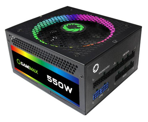 GameMax 550W RGB PSU, Fully Modular, 14cm ARGB Fan, 80+ Gold, RGB Controller (Various Modes), Power Lead Not Included