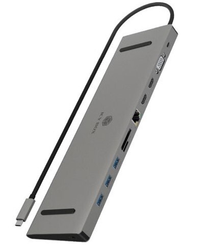 Icy Box (IB-DK2106-C) USB-C 11-in-1 Docking Station - 3x USB-A, 2x HDMI, VGA, RJ45, Card Reader, 3.5mm Jack, 1x USB-C 100W Charging