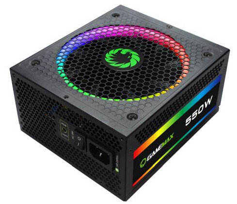 GameMax 550W RGB PSU, Fully Modular, 14cm ARGB Fan, 80+ Gold, RGB Controller (Various Modes), Power Lead Not Included
