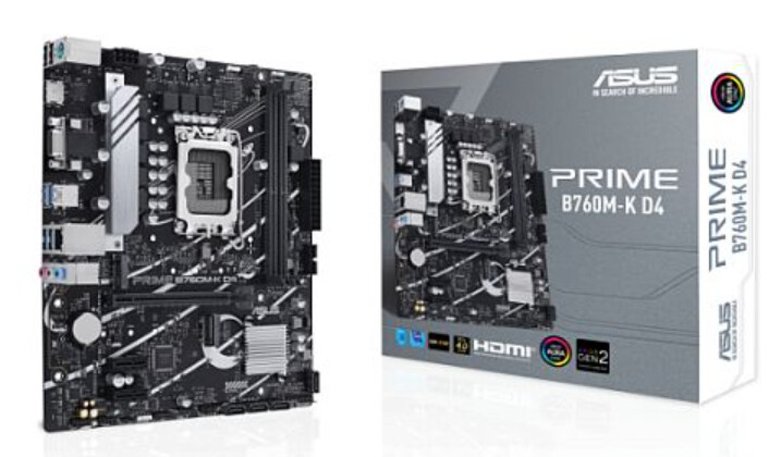 Asus PRIME B760M-K D4, Intel B760, 1700, Micro ATX, 2 DDR4, VGA, HDMI, 2.5G LAN, PCIe4, 2x M.2