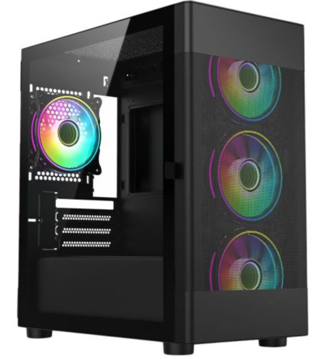 Vida Zephyr Black ARGB Gaming Case w/ Glass Window, Micro ATX, 4x ARGB Fans, Mesh Front