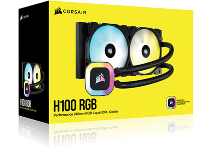 Corsair H100 RGB 240mm Liquid CPU Cooler, 12cm SP RGB ELITE Fans, RGB Pump Head