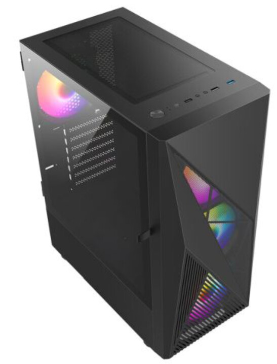 Vida Tempest Black ARGB Gaming Case w/ Glass Window, ATX, 4x ARGB Fans