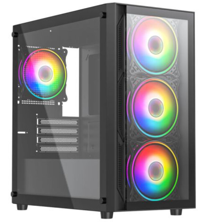 Vida Lucid Black ARGB Gaming Case w Glass Front &amp; Side, Micro ATX, 4x ARGB Infinity Fans