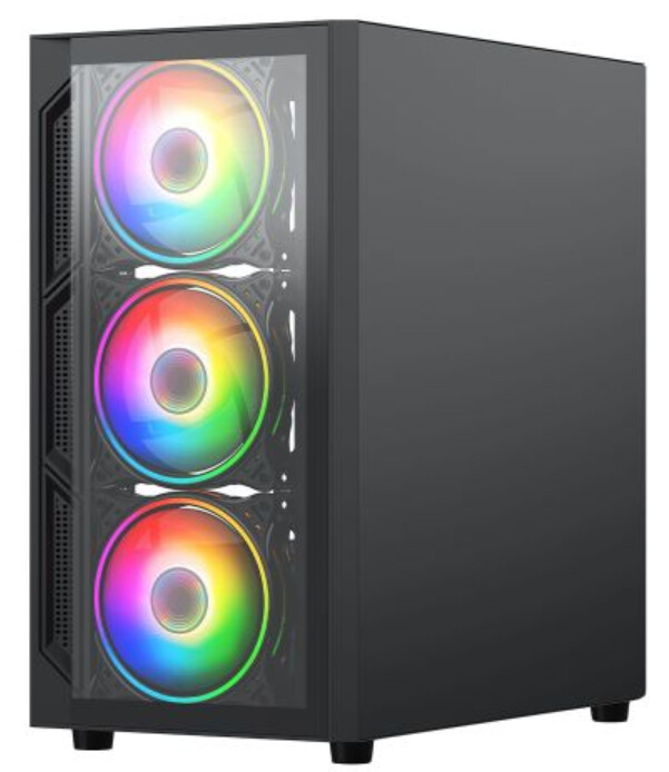 Vida Lucid Black ARGB Gaming Case w Glass Front &amp; Side, Micro ATX, 4x ARGB Infinity Fans