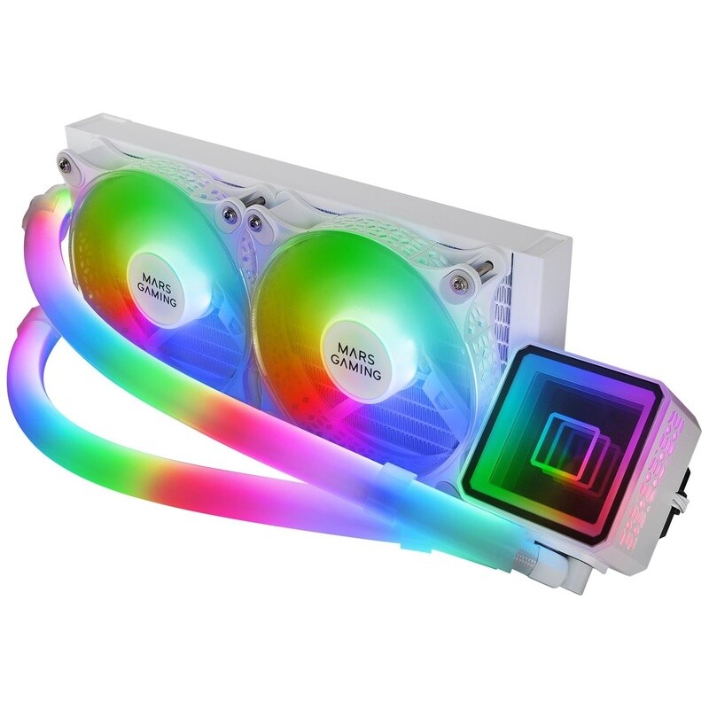Mars Gaming Liquid Cooling System Ml-Ultra240 White 2X12cm Argb Lighting (Addressable) Tpd 500W For Intel And Amd Processors - Opti Pump