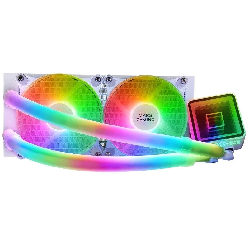 Mars Gaming Liquid Cooling System Ml-Ultra240 White 2X12cm Argb Lighting (Addressable) Tpd 500W For Intel And Amd Processors - Opti Pump