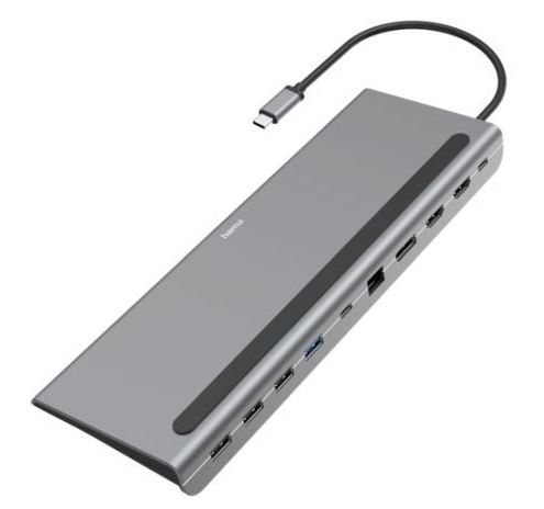 Hama Connect2Office Pro USB-C 10-in-1 Docking Station - USB-C (PD Power), USB-C (Data), 4x USB-A, 2x HDMI, DisplayPort, RJ45, Aluminium