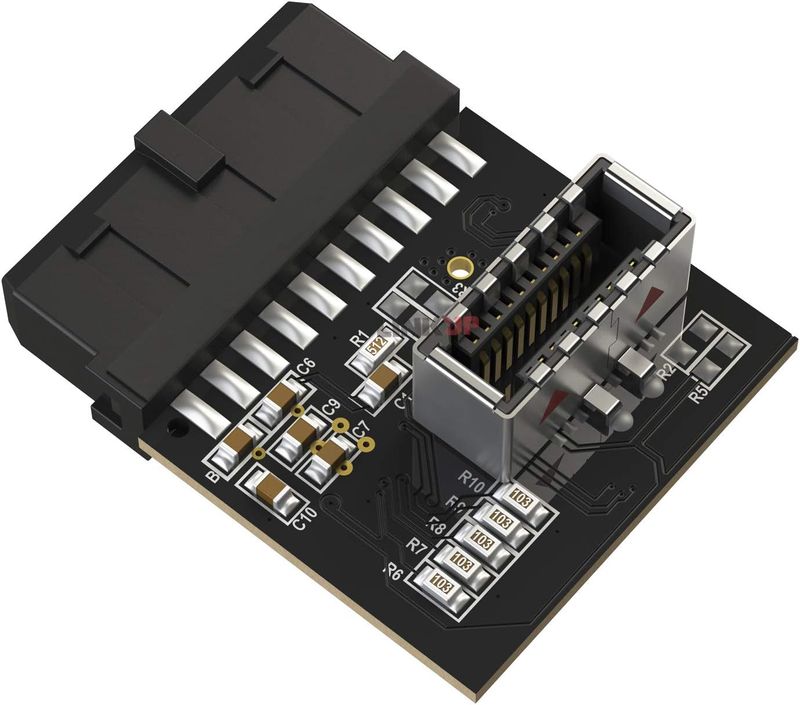 LINKUP - [Active Chip] USB 3.0 (3.2 Gen 1) Internal IDC 20 Pin Motherboard Header to A-Key (Type-E) 20 Pin Female Converter for Type C Panel Mount Adapter