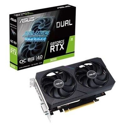 Asus DUAL RTX3050 OC V2, PCIe4, 8GB DDR6, 2 HDMI, DP, 1852MHz Clock, RGB Lighting, Overclocked