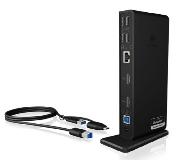 Icy Box (IB-DK2251AC) USB-A/C 11-in-1 Docking Station - 6x USB-A, 2x HDMI, RJ45, 3.5mm Jack, 1x USB-A Charging