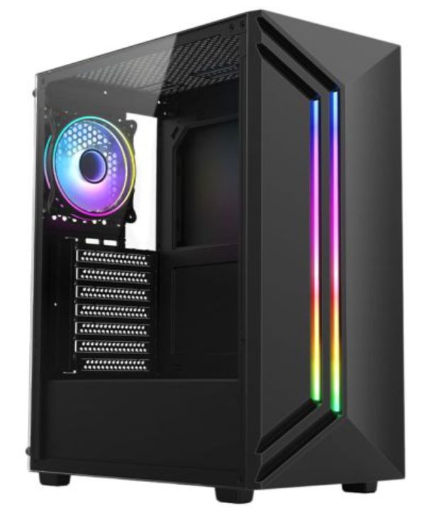 Vida Apollo Black ARGB Gaming Case w/ Glass Window, ATX, Rear ARGB Fan, Front LED Strips