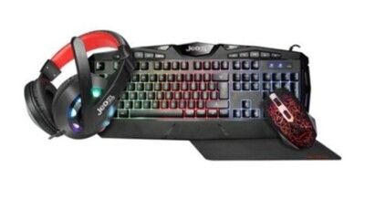 Jedel CP-04 Knights Templar Elite 4-in-1 Gaming Kit - Backlit RGB Keyboard, 1000 DPI RGB Mouse, 40mm Driver RGB Headset, XL Mouse Mat