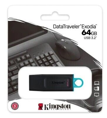 Kingston 64GB USB 3.2 Gen1 Memory Pen, DataTraveler Exodia, Cap, Key Ring (DTX/64GB)