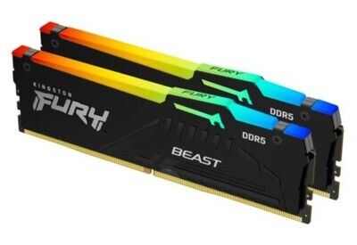Kingston Fury Beast RGB 16GB Kit (2 x 8GB), DDR5, 6000MHz (PC5-48000), CL40, 1.35V, ECC, XMP 3.0, PMIC, DIMM Memory