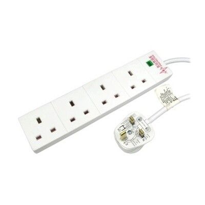 Mains Power Multi Socket Extension Lead, 4-Way, 2M Cable, Surge Protected