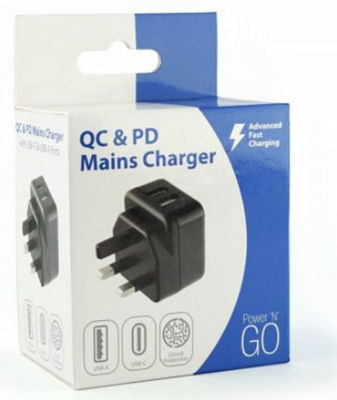 Pama 3-pin Plug USB-C &amp; USB-A Charger, 3 AMP