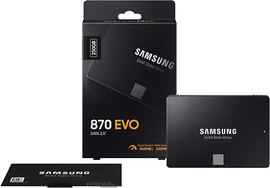 Samsung 250GB 870 EVO SSD, 2.5&quot;, SATA3, V-NAND, R/W, 560/530 MB/s, 98K/88K IOPS, 7mm (MZ-77E250B/EU)