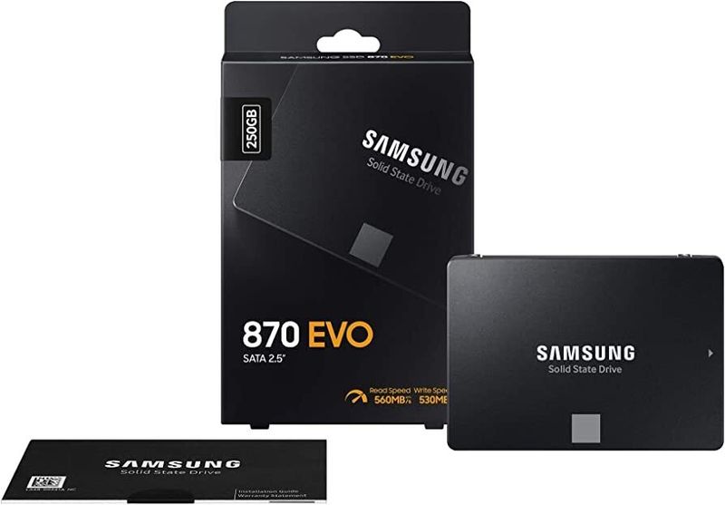 Samsung 250GB 870 EVO SSD, 2.5&quot;, SATA3, V-NAND, R/W, 560/530 MB/s, 98K/88K IOPS, 7mm (MZ-77E250B/EU)