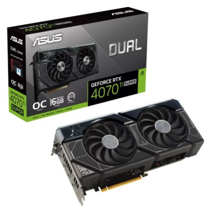 Asus DUAL RTX4070 Ti SUPER OC, 16GB DDR6X, HDMI, 3 DP, 2655MHz Clock, Overclocked