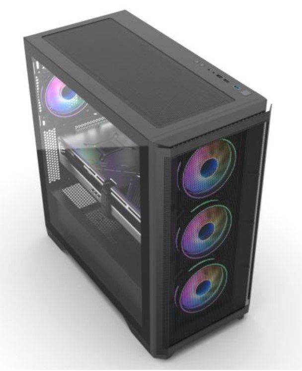 Vida Aquilon Black ARGB Gaming Case w/ Glass Window, E-ATX, 4x ARGB Fans, 6-Port PWM ARGB Fan Hub, Mesh Front