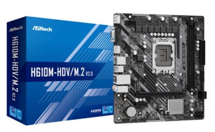 Asrock H610M-HDV/M.2 R2.0, Intel H610, 1700, Micro ATX, 2 DDR4, VGA, HDMI, DP, PCIe4, 1x M.2
