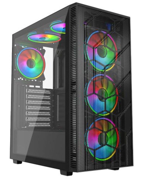 Vida Sirocco V2 Black ARGB Gaming Case w/ Glass Window, ATX, 6x ARGB Fans, Mesh Front