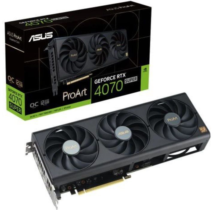 Asus ProArt RTX4070 SUPER OC, 12GB DDR6X, HDMI, 3 DP, 2565MHz Clock, Overclocked, Compact 2.5 Slot Design