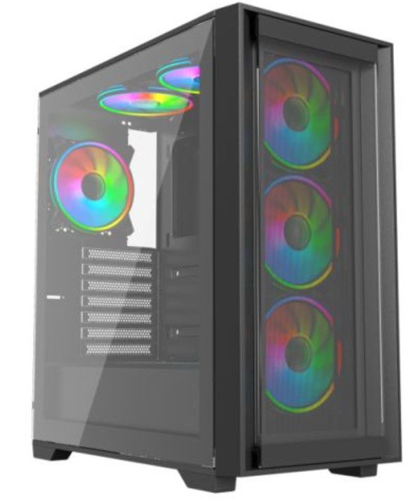 Vida Versa Black ARGB Gaming Case w/ Glass Side &amp; Glass/Mesh Front, ATX, 6x ARGB Fans, 6-Port Fan Hub &amp; Remote Control
