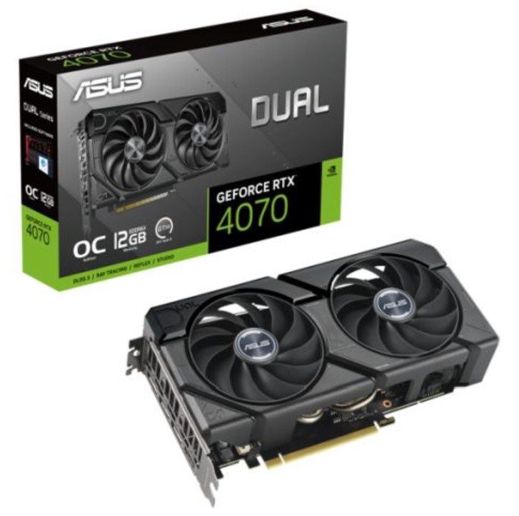 Asus DUAL RTX4070 EVO OC, PCIe4, 12GB DDR6X, HDMI, 3 DP, 2550MHz Clock, Overclocked