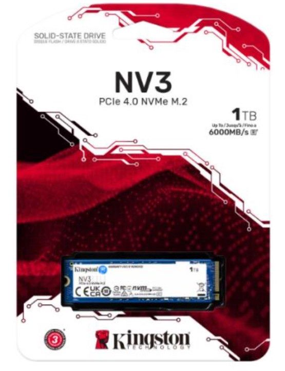 Kingston 1TB NV3 M.2 NVMe Gen4 SSD, M.2 2280, PCIe4, R/W 6000/4000 MB/s
