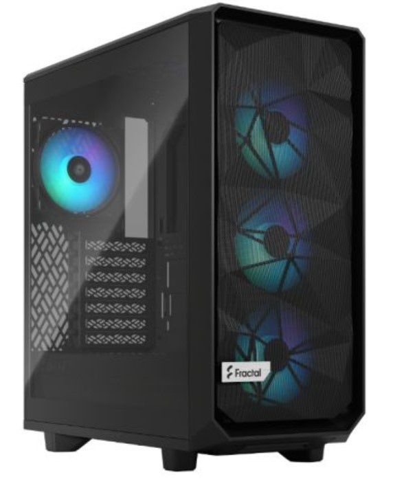 Fractal Design Meshify 2 Compact Lite RGB (Black TG) Gaming Case w/ Light Tint Glass Window, ATX, Angular Mesh Front, 4 RGB Fans, RGB Controller
