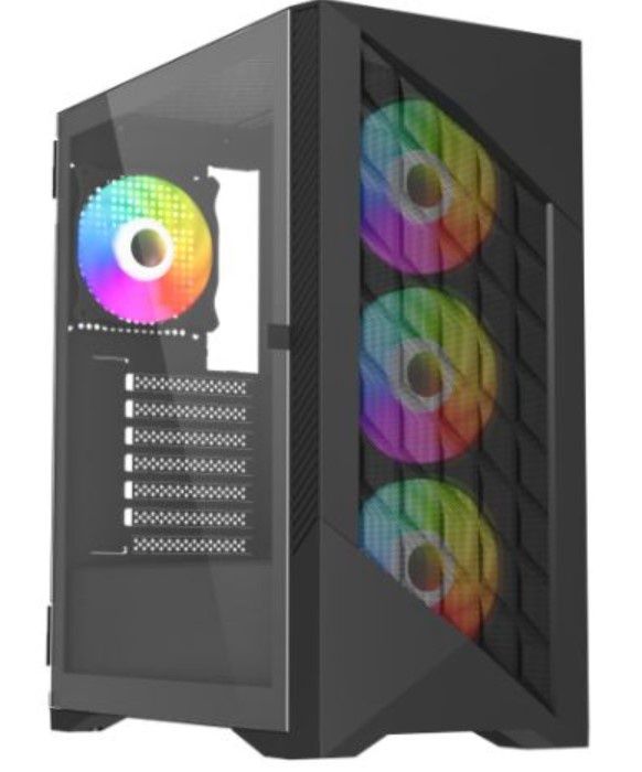 Vida Typhoon Black ARGB Gaming Case w Glass Window, ATX, Mesh Front, 4x ARGB Fans