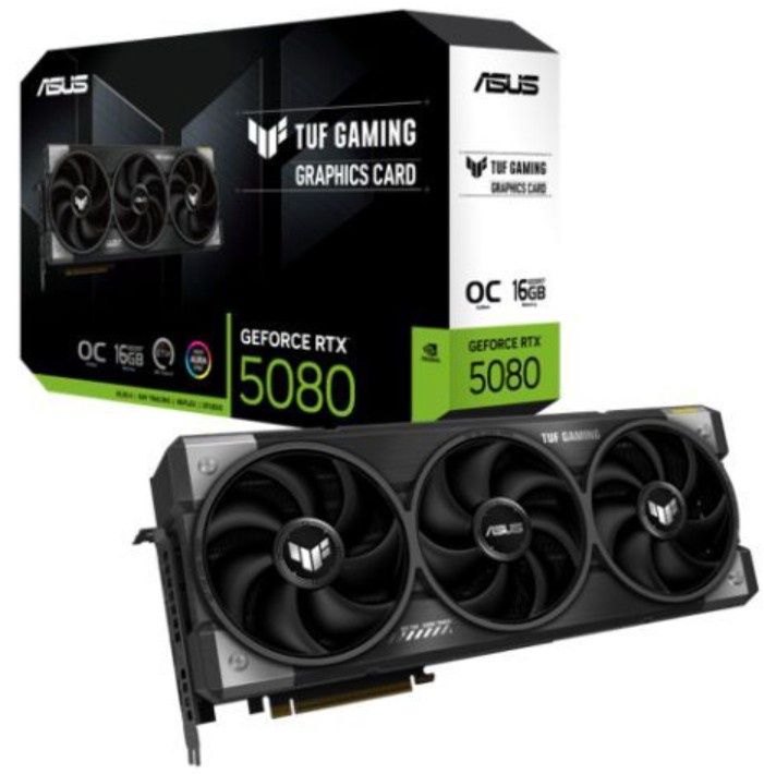 Asus TUF GAMING RTX5080 OC, PCIe5, 16GB DDR7, 2 HDMI, 3 DP, 2730MHz Clock, RGB Lighting, Overclocked
