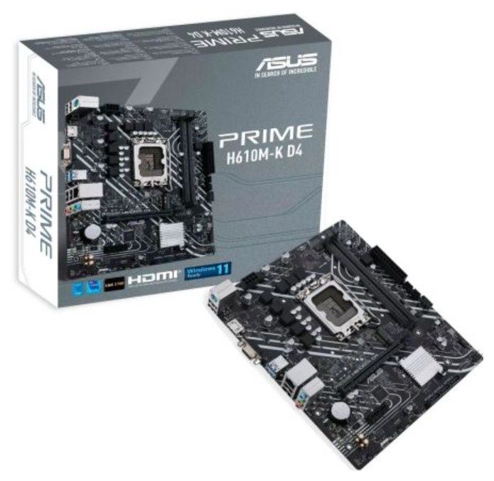 Asus PRIME H610M-K D4, Intel H610, 1700, Micro ATX, 2 DDR4, VGA, HDMI, PCIe4, 1x M.2