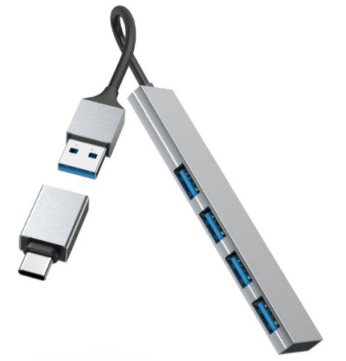 Hama Ultra-Slim External 4 Port 3.2 Gen1 Hub, 4x USB-A, USB Powered, USB-C Adapter