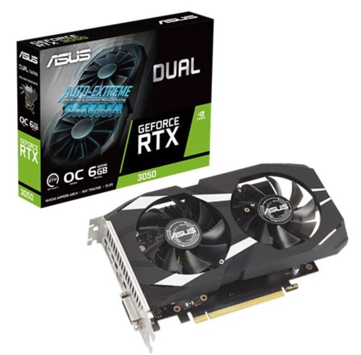 Asus DUAL RTX3050 OC, PCIe4, 6GB DDR6, DVI, HDMI, DP, 1537MHz Clock, Overclocked