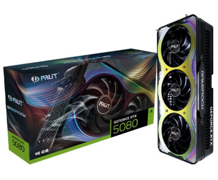 Palit GameRock RTX5080, PCIe5, 16GB DDR7, HDMI, 3 DP, 2617Mhz Clock, RGB Lighting