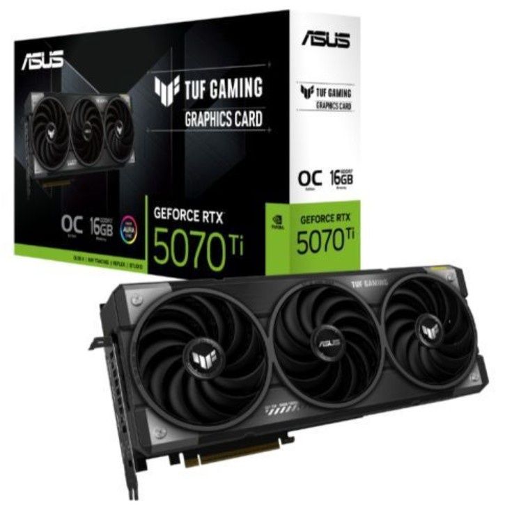 Asus TUF GAMING RTX5070 Ti OC, PCIe5, 16GB DDR7, 2 HDMI, 3 DP, 2610MHz Clock, RGB Lighting, Overclocked