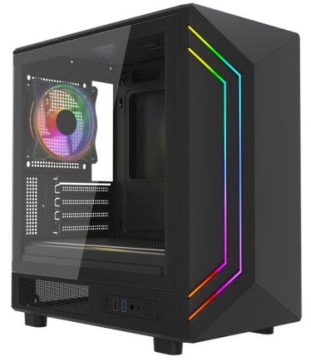 Vida Apollo M Black ARGB Gaming Case w/ Glass Window, Micro ATX, Rear ARGB Infinity Fan, Front LED Strips