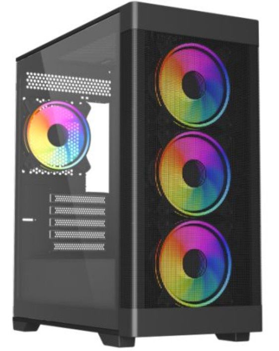 Vida Zephyr V2 Black ARGB Gaming Case w/ Glass Window, Micro ATX, 4x ARGB PWM Fans, 6-Port ARGB Fan Hub &amp; Remote Control, Mesh Front